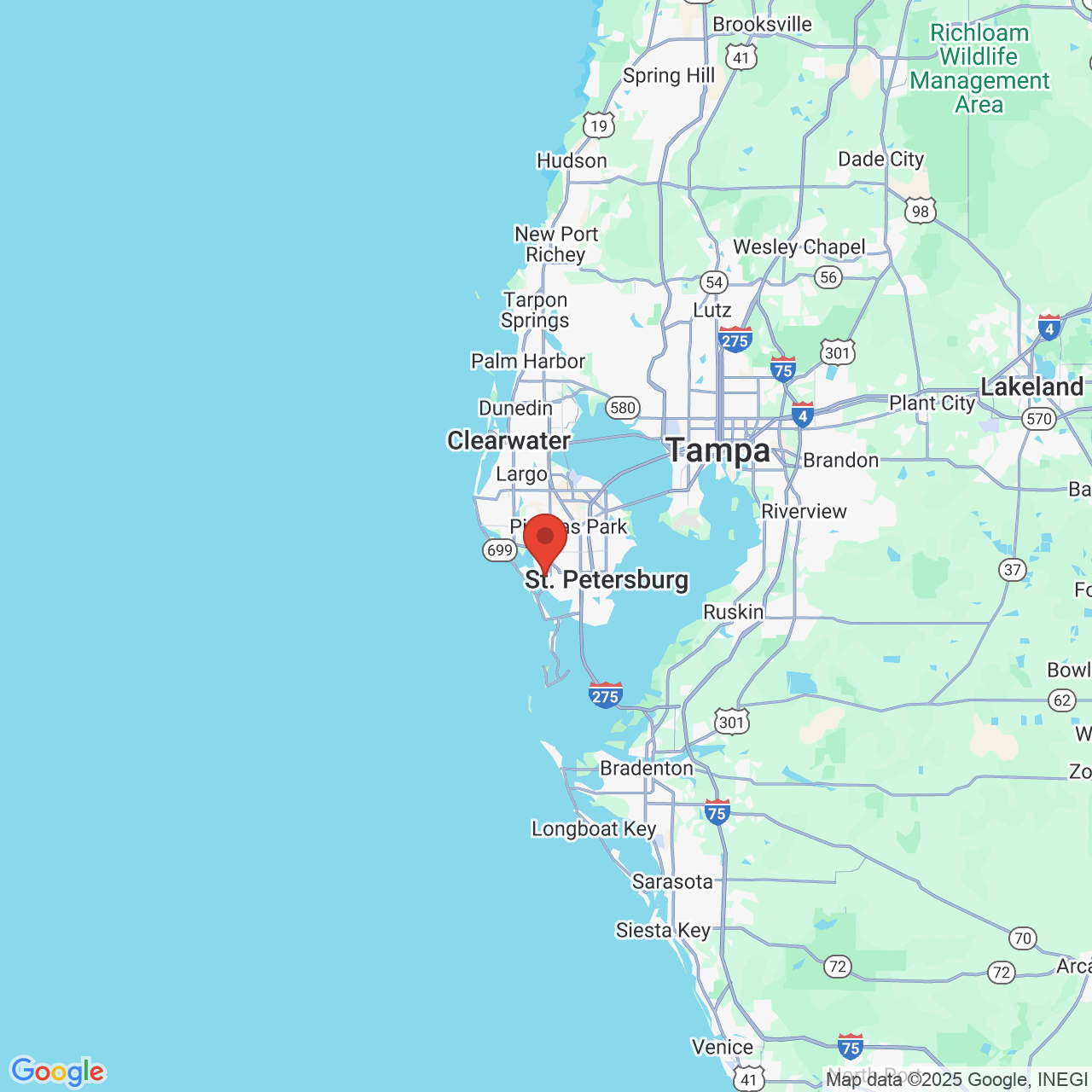 Google map image of our location in 7024 Central Ave St Petersburg, FL